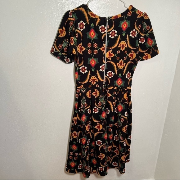 Lularoe Amelia Fit & Flare Dress Black Mustard Floral - Picture 8 of 12
